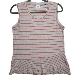 Cabi‎ Size Small #5331 Gray Orange Striped Sleeveless Ruffle Tank Top